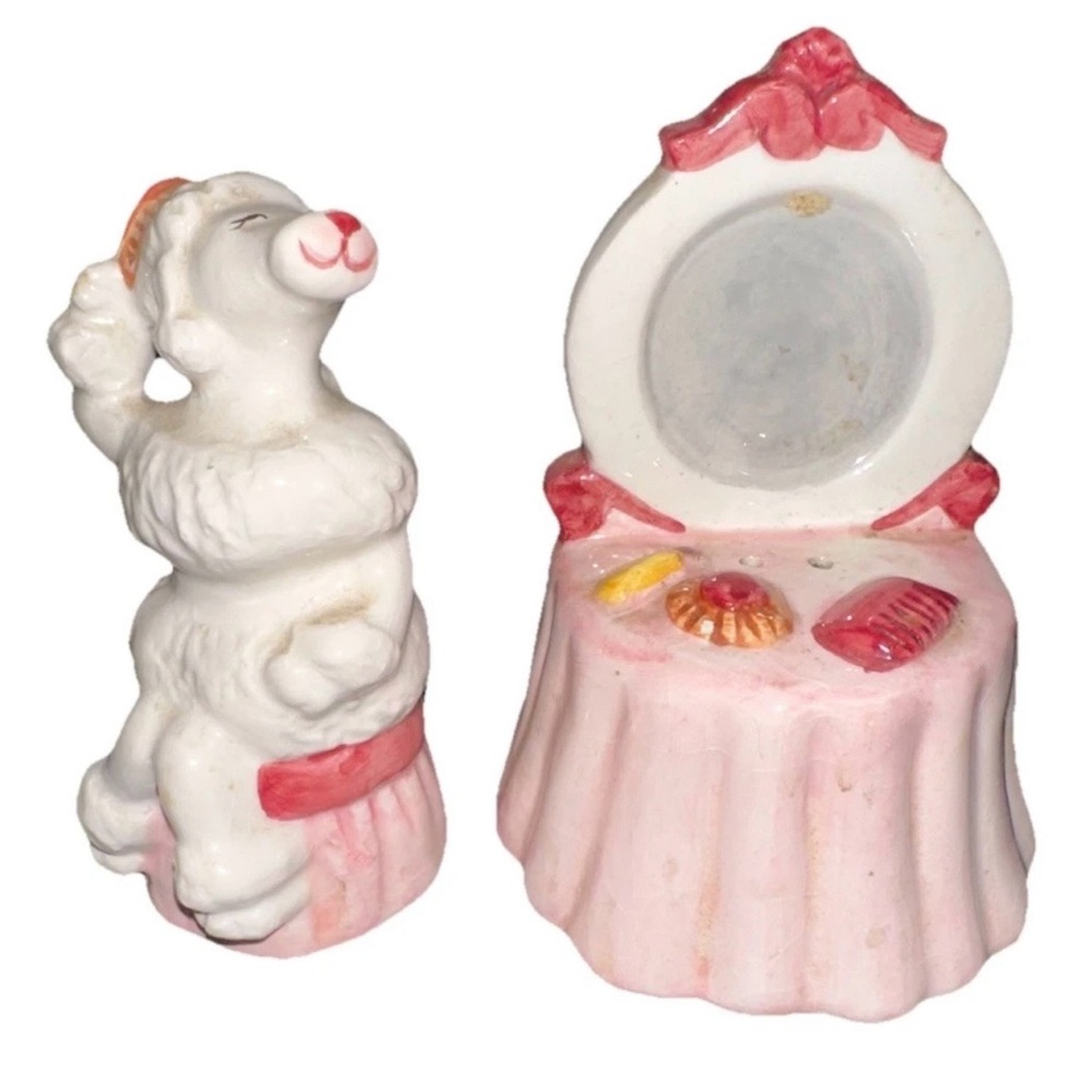 Decorative Ceramic Sheep and Vanity‎ Set - Pink and White